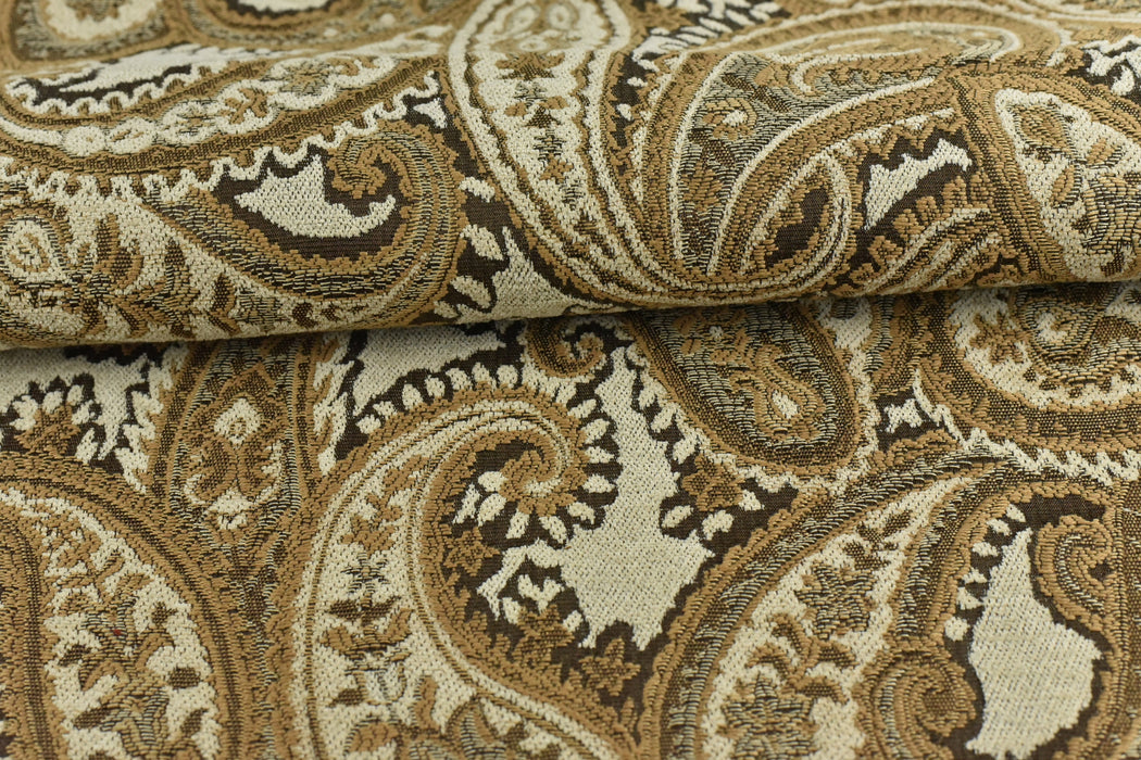 Cream Light Gold Vintage Paisley Floral Jacquard Chenille Upholstery Fabric For Chair Cushion Ottoman|Earth Tone Paisley Home Decor Fabric