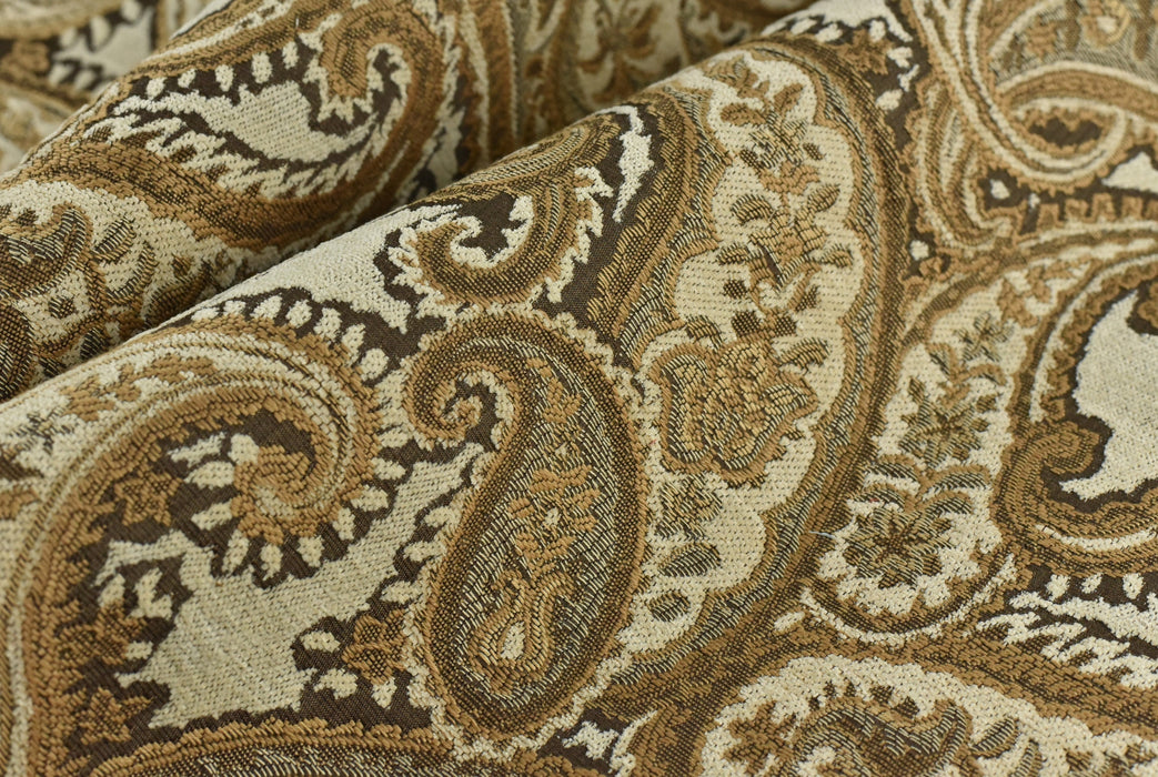 Cream Light Gold Vintage Paisley Floral Jacquard Chenille Upholstery Fabric For Chair Cushion Ottoman|Earth Tone Paisley Home Decor Fabric