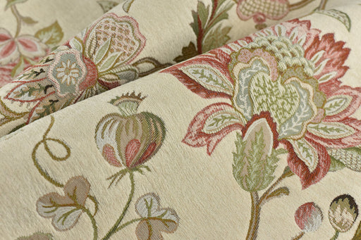 Vintage Chenille Jacquard Floral Upholstery Fabric For Seat Cushion Couch in Cream Red Green|High Quality Colorful Floral Farmhouse Fabric