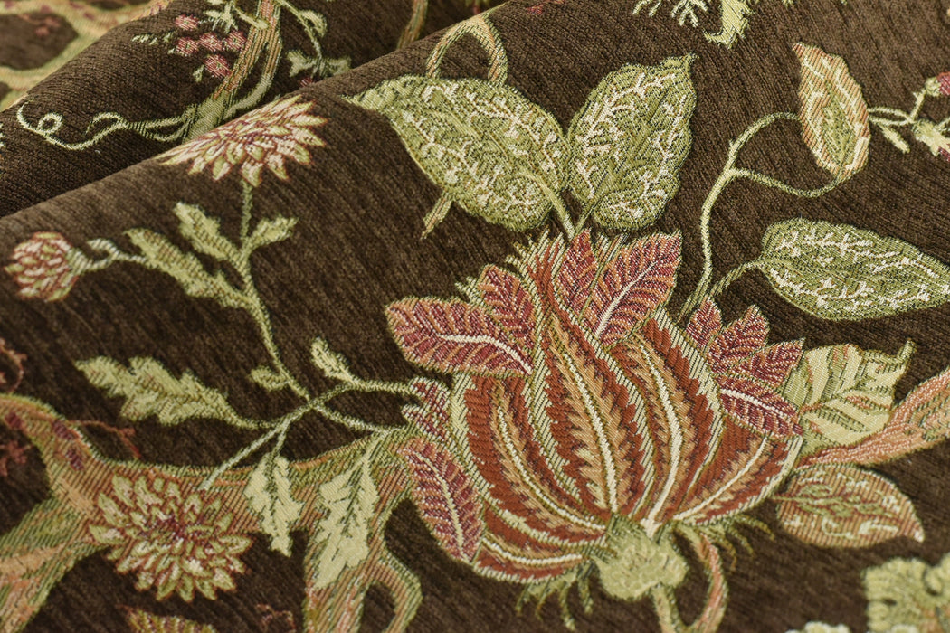 Mid Century Modern Brown Red Floral Jacquard Upholstery Fabric For Chair|Dark Green Vintage Floral Woven Fabric For Couch Cushion Pillow