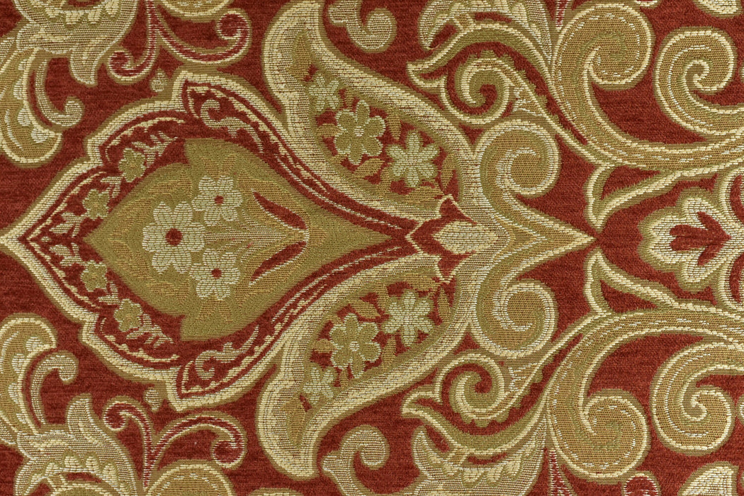 Vintage Damask Floral Jacquard Upholstery Fabric For Chair Sofa Cushion in Brown Gold|Luxury Chenille Woven Fabric in Red Gold For Headboard