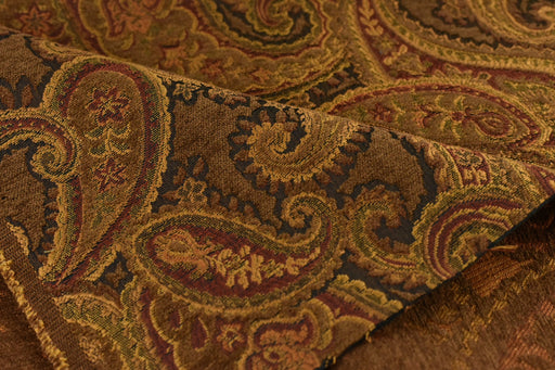 Vintage Chenille Jacquard Paisley Floral Upholstery Fabric For Sofa Couch Pillow in Gold Brown|MCM Red/Yellow Paisley Furniture Fabric