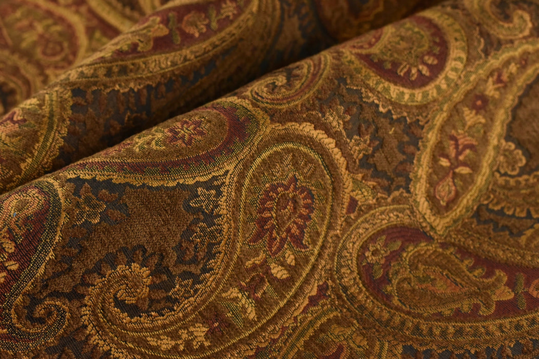 Vintage Chenille Jacquard Paisley Floral Upholstery Fabric For Sofa Couch Pillow in Gold Brown|MCM Red/Yellow Paisley Furniture Fabric