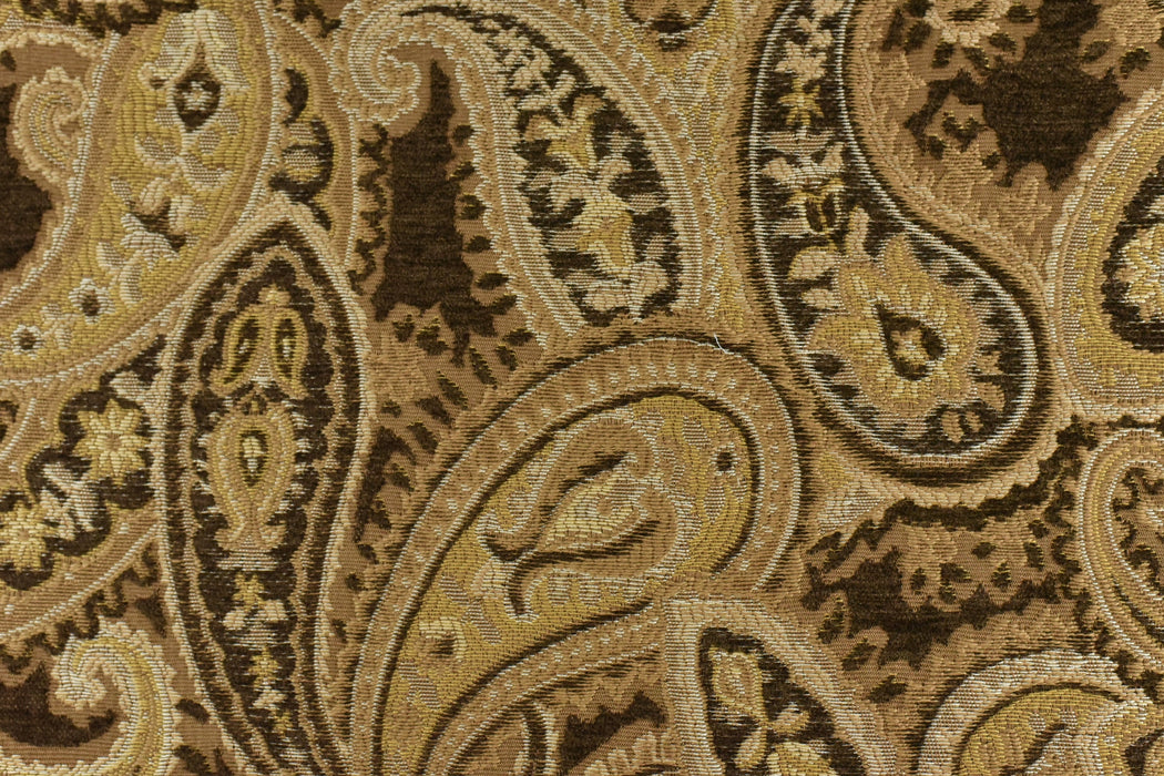 Vintage Chenille Jacquard Paisley Floral Upholstery Fabric For Sofa Couch Pillow in Gold Brown|MCM Red/Yellow Paisley Furniture Fabric