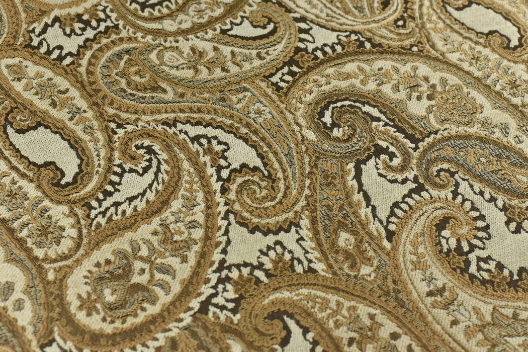 Cream Light Gold Vintage Paisley Floral Jacquard Chenille Upholstery Fabric For Chair Cushion Ottoman|Earth Tone Paisley Home Decor Fabric