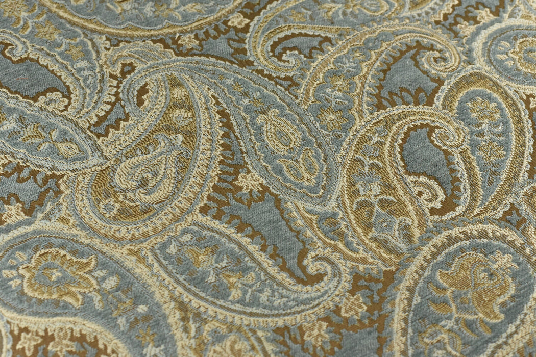 Blue Gold Vintage Paisley Floral Jacquard Chenille Upholstery Fabric Fo Chair Cushion Ottoman|Paisley Woven Heavy Weight Home Decor Fabric