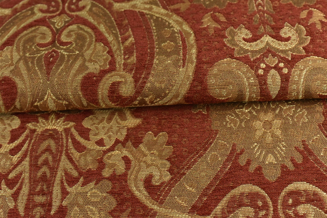 Red Gold Vintage Abstract Geometric Floral Upholstery Fabric For Furniture Reupholstery&Drapery| Chair Couch Curtain Fabric By The Yard