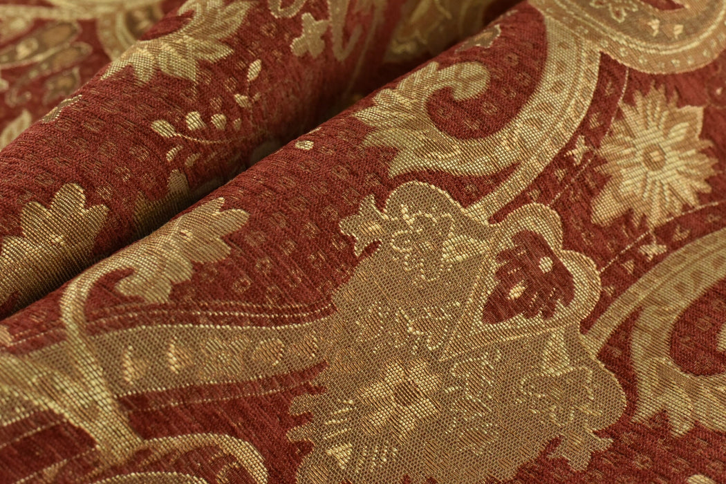 Red Gold Vintage Abstract Geometric Floral Upholstery Fabric For Furniture Reupholstery&Drapery| Chair Couch Curtain Fabric By The Yard