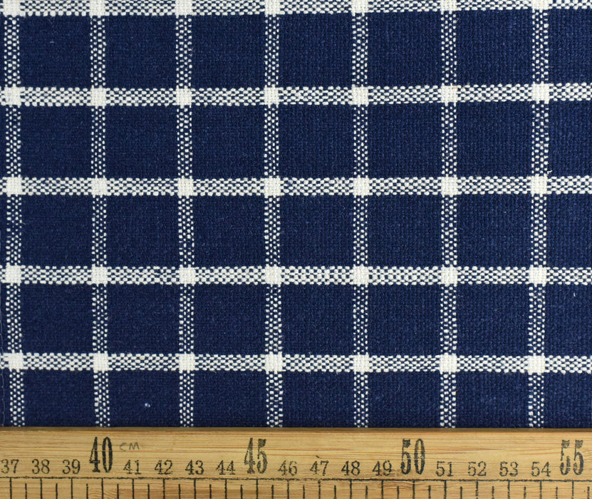 Linen Blend Vintage Navy Blue Jacquard Plaid Check Farmhouse Upholstery Fabric For Chairs Seat Cushion|Yellow/Grey Check Pattern Fabric