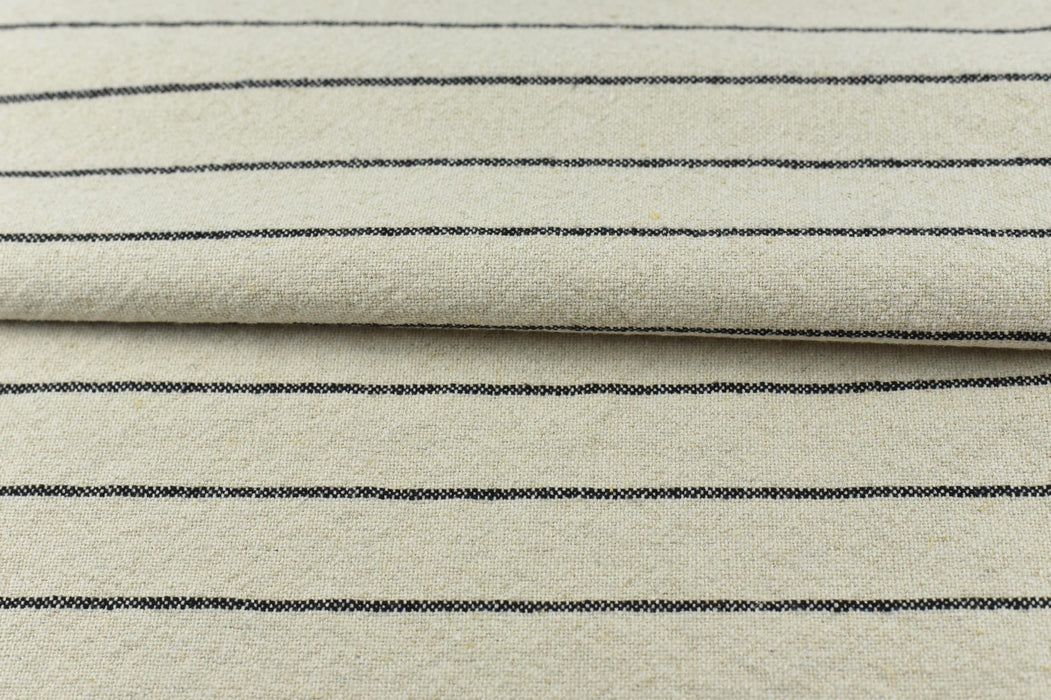 Natural Cotton Linen Only Cream Black Stripe Upholstery Fabric and Drpapery Fabric|Vintage Ticking Fabric Super Soft Touching and Breathable