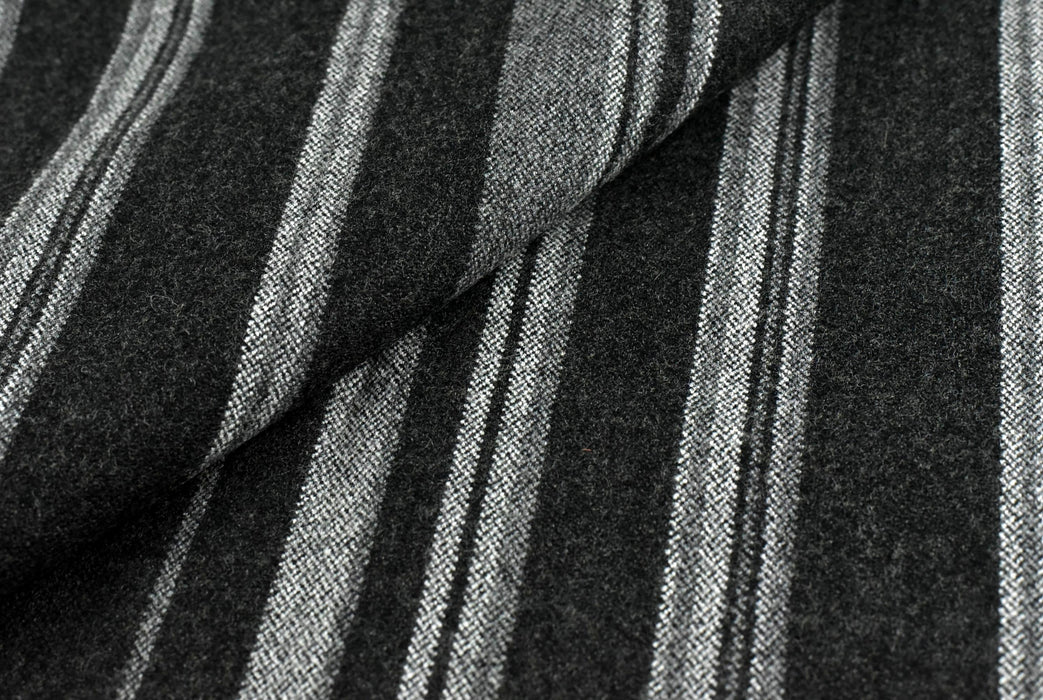 Heavy Weight Black and Grey Striped Wool Blend Upholstery Fabric For Chair(87%Wool)|Multi Colored Striped Furniture Fabric Drapery Fabric