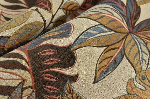 Large Woven Monstera Leaves Boho Upholstery Fabric For Chair in Brown Yellow Pink|Vintage Farmhouse Decor Fabric For Bench Arm Chair