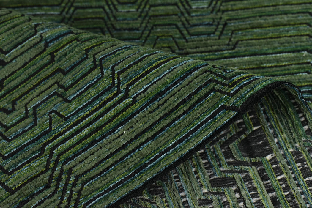 Heavy Weight Moss Green Stripe Jacquard Chenille Upholstery Fabric|Designer Modern Abstract Geometric Fabric For Dining Chair Bench Pillow