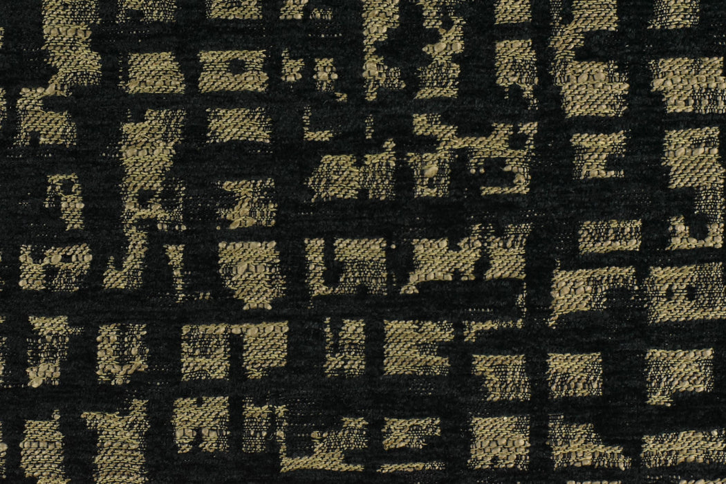 Designer Black and Earthy Yellow Abstract Geometric Jacquard Linen Blend Upholstery Fabric For Chairs