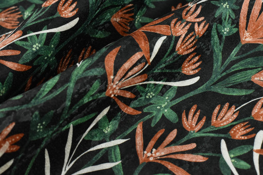 Green and Orange Floral Botanical Print On Jacquard Woven Upholstery Fabric|Heavy Soft Fabric For Chair Cushion Curtain