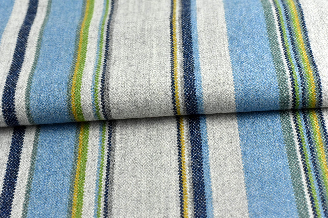 Heavy Weight Blue and Green Striped Wool Blend Upholstery Fabric For Chair(87%Wool)|Multi Colored Striped Furniture Fabric Drapery Fabric