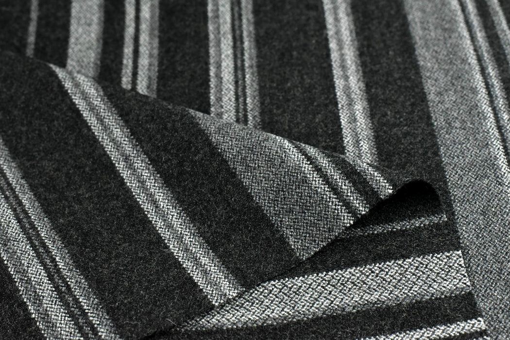 Heavy Weight Black and Grey Striped Wool Blend Upholstery Fabric For Chair(87%Wool)|Multi Colored Striped Furniture Fabric Drapery Fabric