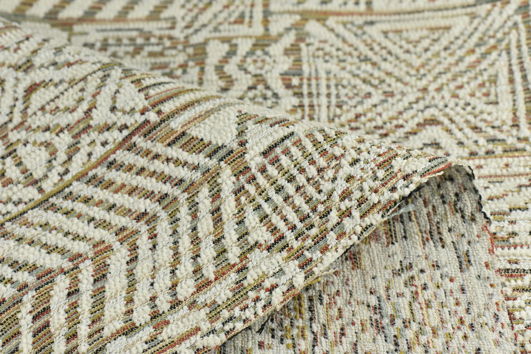 Heavy Weight Abstract Geometric Cream Chenille With Multi Colored Stripe Jacquard Upholstery Fabric For Chair Bench