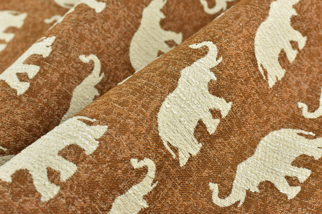 Vintage Wild Animal Woven Upholstery Fabric in Gold Cream|Elephant Fabric By The Yard For Chair Cushion Ottoman