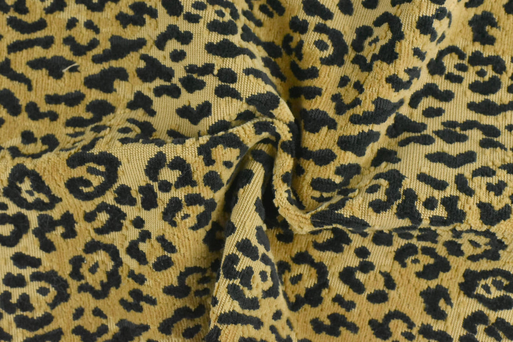 Heavy Weight 100% Cotton Leopard Cut Velvet Upholstery Fabric|Gold Black Cheetah Geometric Animal Luxury Furniture Fabric For Ottoman Chair