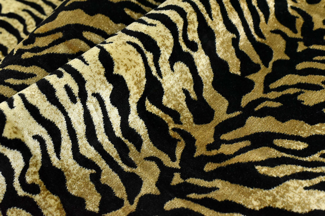 Luxury Black Gold Zebra Skin Cut Velvet Upholstery Fabric|Vintage Wild Animal Abstract Stripe Furniture Upholstery Fabric For Ottoman Chair