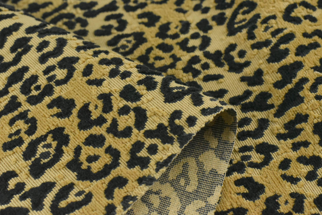 Heavy Weight 100% Cotton Leopard Cut Velvet Upholstery Fabric|Gold Black Cheetah Geometric Animal Luxury Furniture Fabric For Ottoman Chair