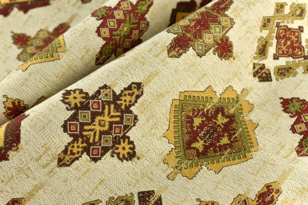 Turkish Design Cotton Blend Jacquard Floral Geometric Upholstery Fabric |Ethnic Curtain and Chair Fabric By The Yard