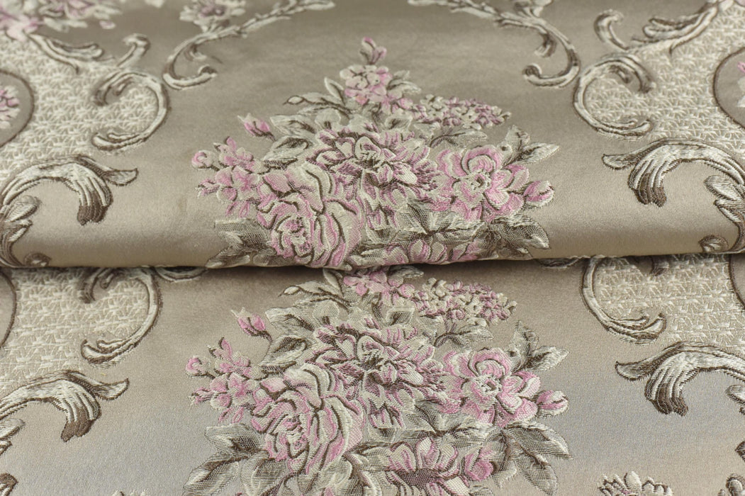 Luxury Jacquard Woven Brocade Damask Emboss Floral Fabric For Chair Couch Curtain|Vintage Farmhouse Country Decor Pink Floral Fabric 110"W