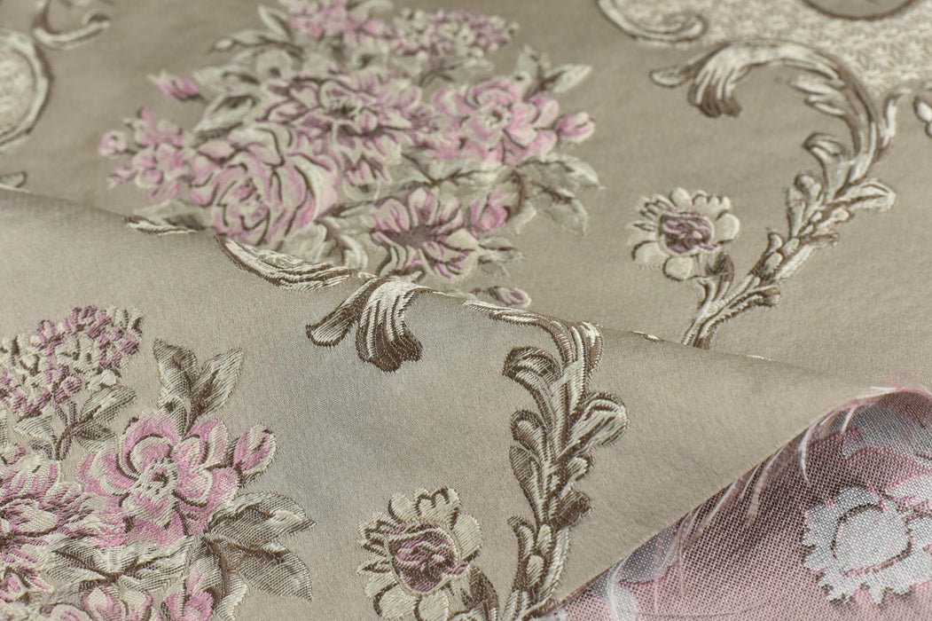 Luxury Jacquard Woven Brocade Damask Emboss Floral Fabric For Chair Couch Curtain|Vintage Farmhouse Country Decor Pink Floral Fabric 110"W