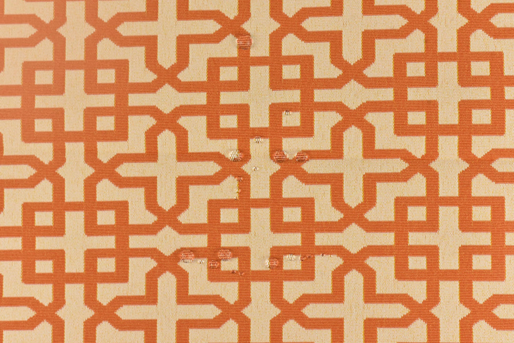 Vintage Geometric Solution Dyed Outdoor Upholstery Fabric For Chair in Orange|Water Repellent Stain Resistant Outdoor Patio Furniture Fabric