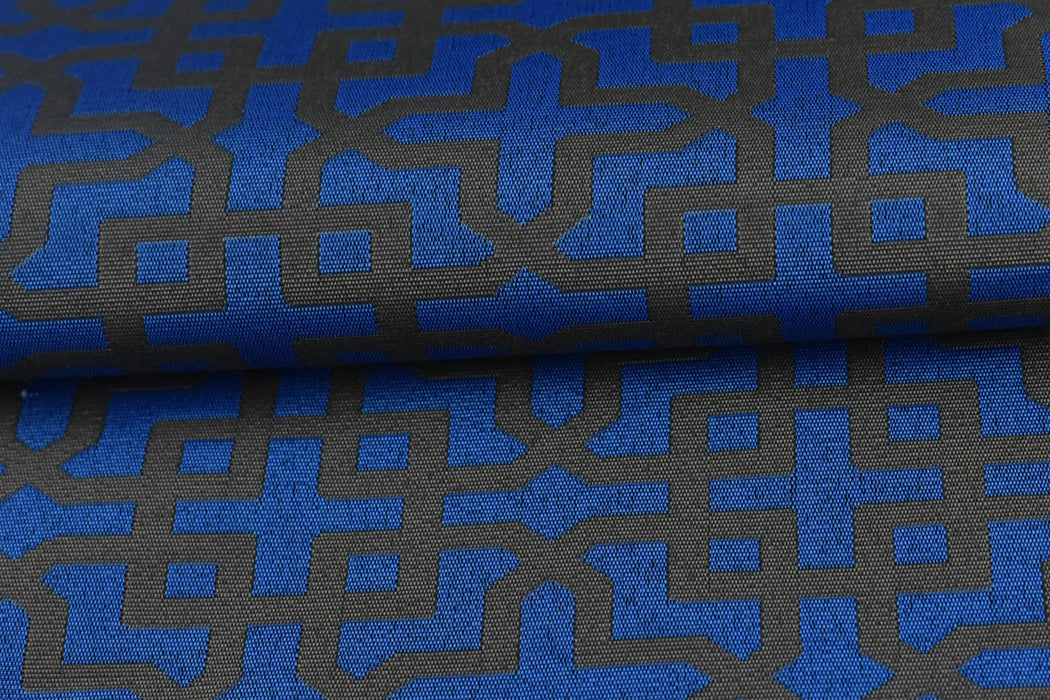 Royal Blue Vintage Geometric Solution Dyed Outdoor Upholstery Fabric For Chair|Water Stain Resistant Outdoor Patio Furniture Fabric