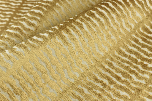 Heavy Weight Light Gold Abstract Geometric Stripe Raised Cut Velvet Upholsetry Fabric For Chair Couch|High Quality Thick Velvet Fabric