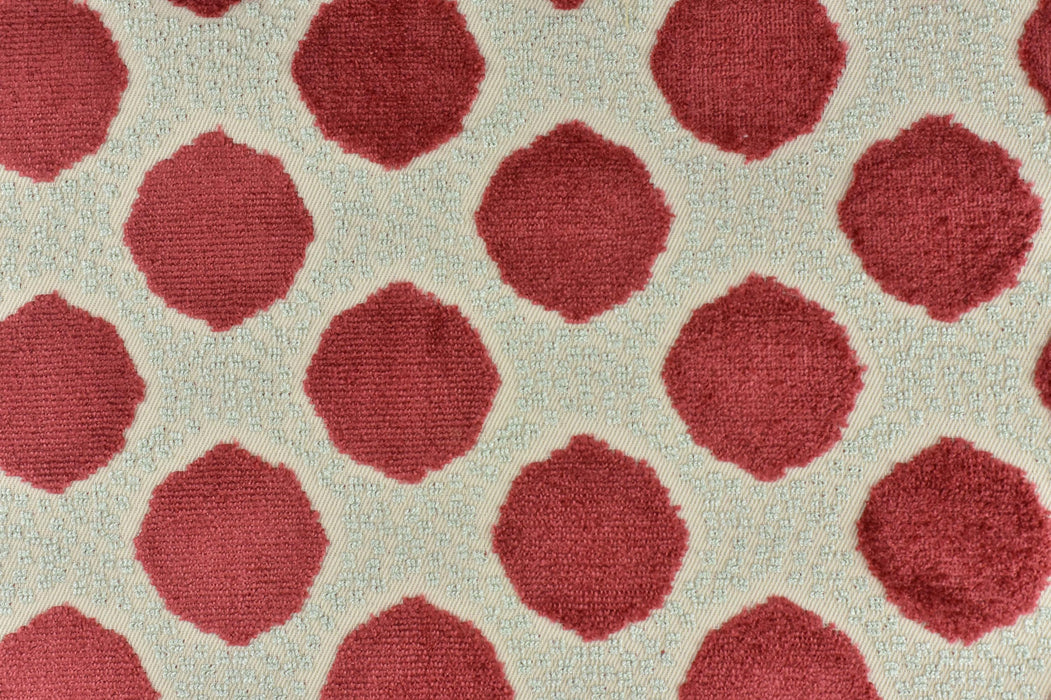 Heavy Weight Rust Dot Geometric Raised Cut Velvet Upholsetry Fabric For Chair Couch|High Quality Red Abstract Circle Velvet Fabric