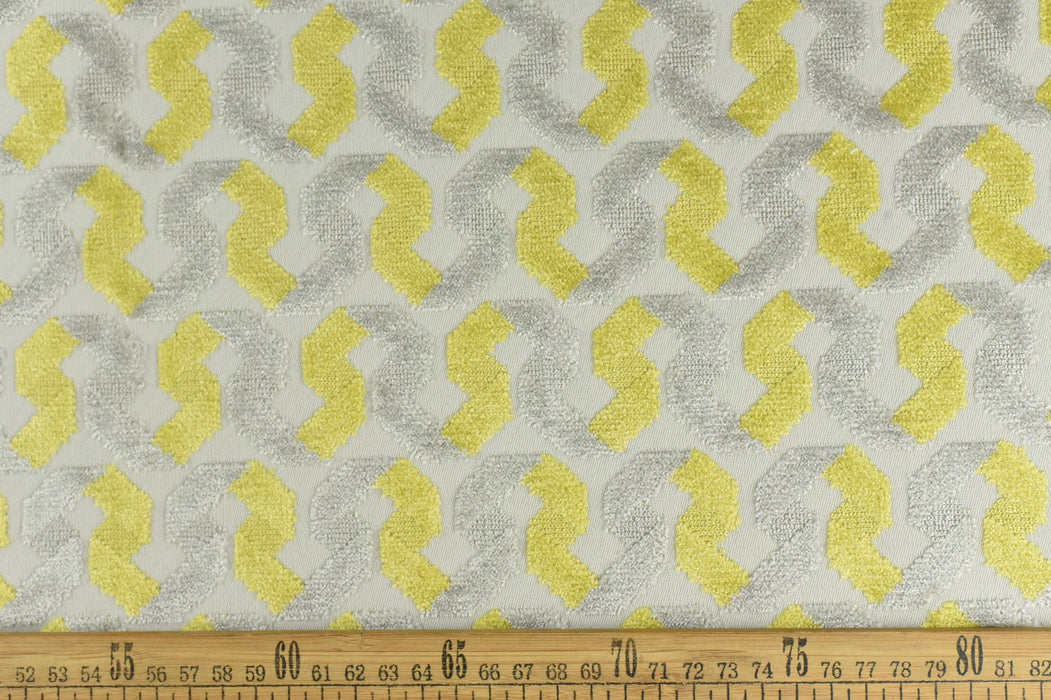 Heavy Weight Yellow Sliver Geometric Raised Cut Velvet Upholsetry Fabric For Chair Couch|High Quality Abstract Stripe Velvet Fabric