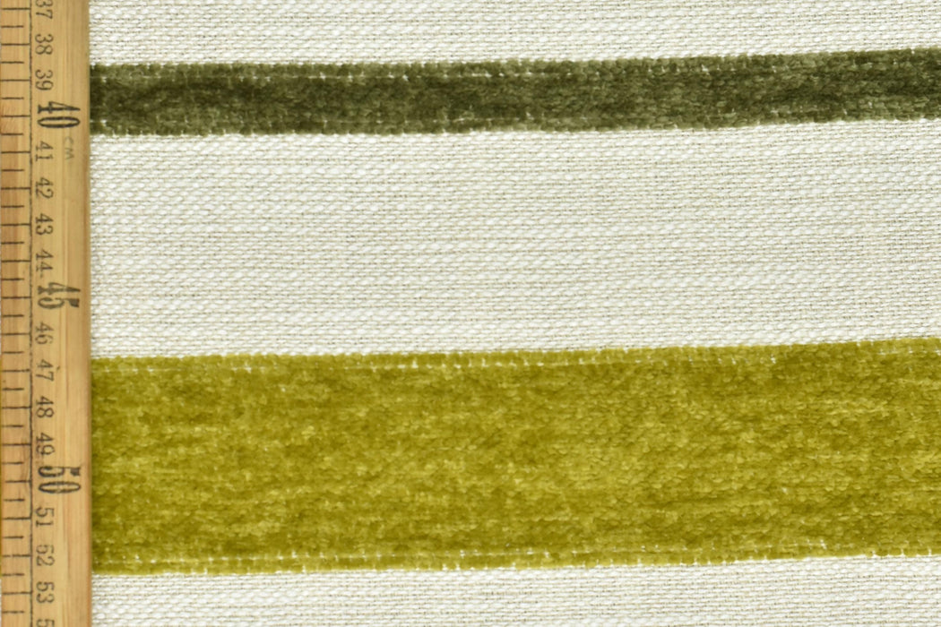 Vintage Heavy Weight Farmhouse Country Chartreuse Green and White Chenille Stripe Textured Woven Upholstery Fabric For Chair Couch