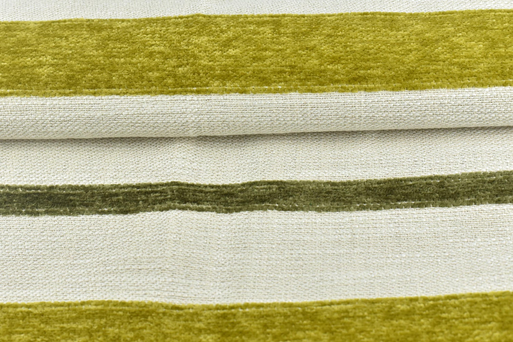 Vintage Heavy Weight Farmhouse Country Chartreuse Green and White Chenille Stripe Textured Woven Upholstery Fabric For Chair Couch