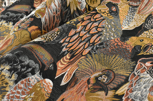 Brown Gold Novelty Chinoiserie Parrots Polly Jacquard Upholstery Fabric For Chair|Colorful Vintage Exotic Animal Tropical Birds Fabric