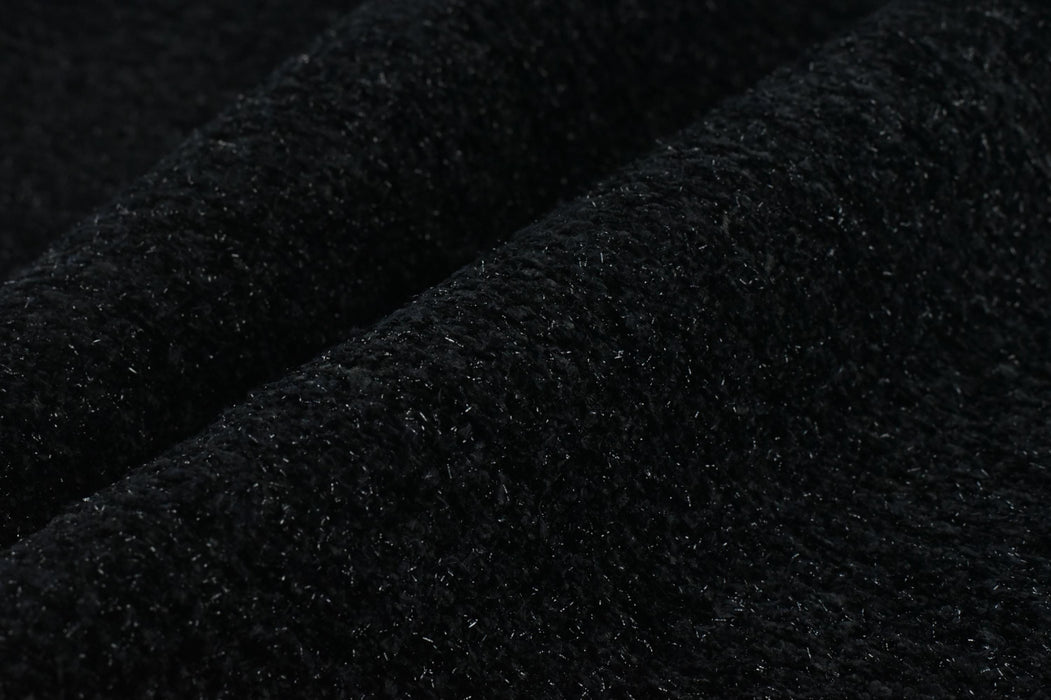 Designer High End Heavyweight Black Chenille With Sliver Textured Upholstery Fabric For Couch Chair|Luxury Modern Sparkle Fabric For Sofa