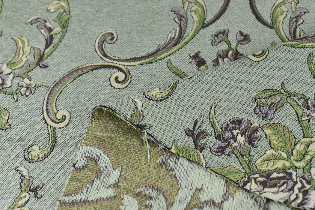 Extra Wide Vintage French Bouquet Woven Floral Jacquard Upholstery Fabric in Green|Mid Century Modern Fabric For Couch Chair Drapery 110"W