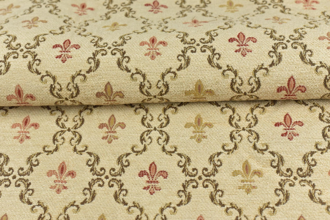 Mid Century Modern Cream Gold Damask Floral Geometric Chenille Jacquard Upholsetry Fabric For Furniture Drapery|Retro Fabric For Couch 110"W