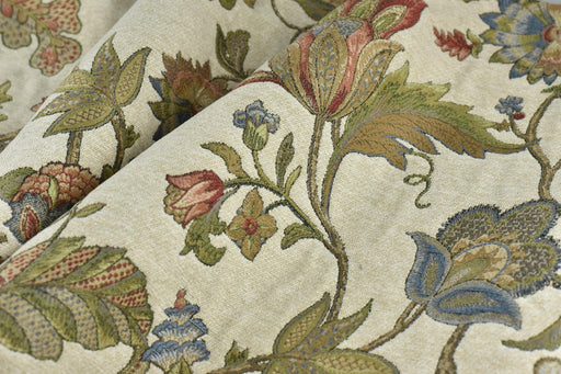 Multi-Colored Vintage Large Floral Chenille Jacquard Farmhouse Upholsetry Fabric For Furniture Drapery|French Country Decor Fabric 110"Wide