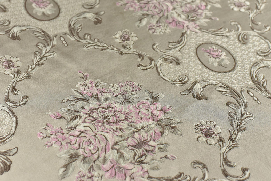 Luxury Jacquard Woven Brocade Damask Emboss Floral Fabric For Chair Couch Curtain|Vintage Farmhouse Country Decor Pink Floral Fabric 110"W