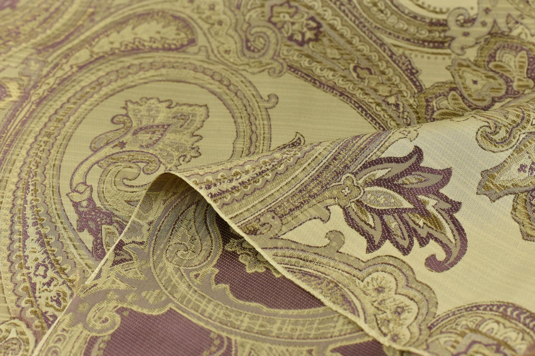 Floral Purple Gold Metallic Paisley Borcade Fabric For Drapery Curtain Table Cloth