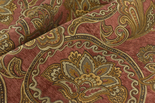 Luxury Vintage Red Gold Large Floral and Paisley Chenille Woven Upholstery Fabric For Chair Curtain|Extra Wide Farmhouse Fabric 110"(280CM)W