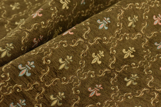 Mid Century Modern Brown Damask Floral Geometric Chenille Jacquard Upholsetry Fabric For Furniture Drapery|Retro Fabric For Couch 110"W