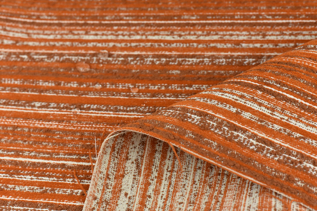 Heavy Weight Orange Rust Stripe Boucle Outdoor Upholstery Fabric For Patio Furniture Chair|Water Stain UV Resistant Outdoor Cushion Fabric