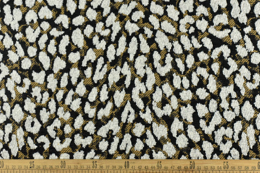 Designer Heavyweight Wool Blend Black Gold White Leopard Jacquard Textured Upholstery Fabric|Abstract Cheetah Animal Skin Geometric Fabric