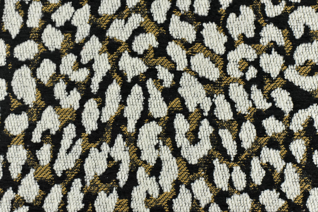 Designer Heavyweight Wool Blend Black Gold White Leopard Jacquard Textured Upholstery Fabric|Abstract Cheetah Animal Skin Geometric Fabric