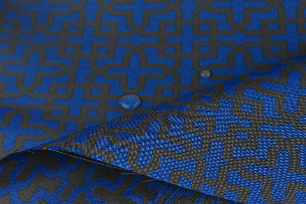 Royal Blue Vintage Geometric Solution Dyed Outdoor Upholstery Fabric For Chair|Water Stain Resistant Outdoor Patio Furniture Fabric