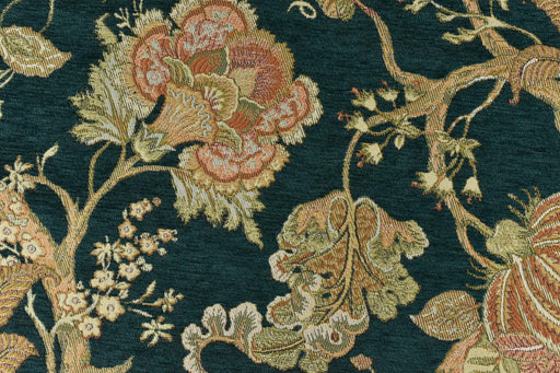 Mid Century Modern Teal Green Red Gold Chenille Floral Jacquard Upholstery Fabric For Chair|Vintage Floral Fabric For Couch Cushion Pillow